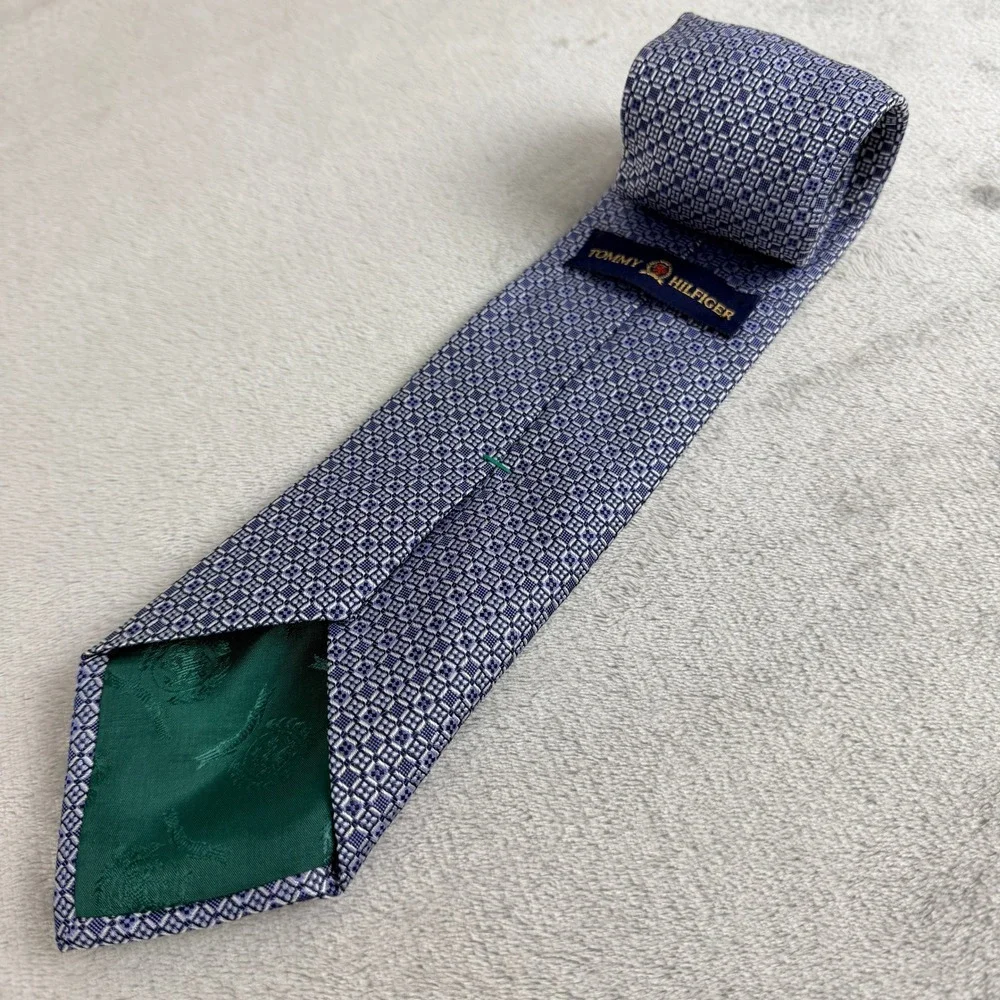Tommy Hilfiger Mens Silk Tie Blue Yellow Geometric‎ Pattern USA Made